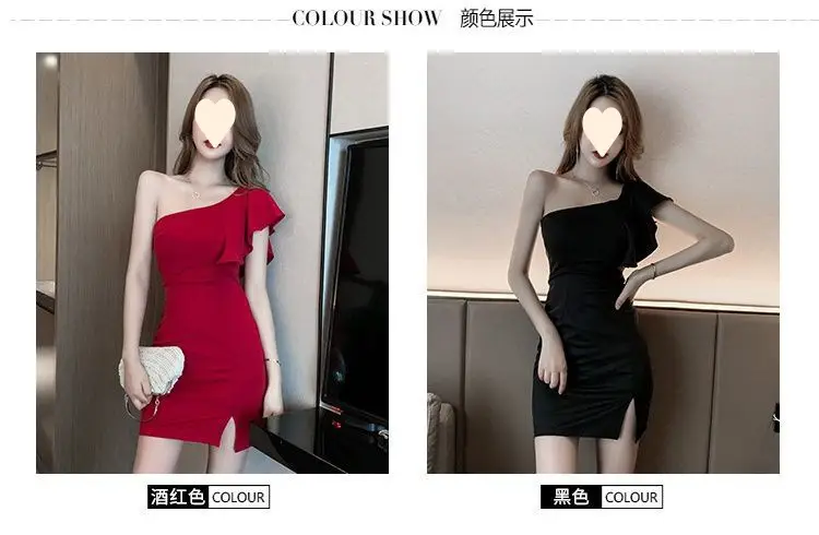 Red Slant Shoulder Dress for Women 2024 Summer — feature 7