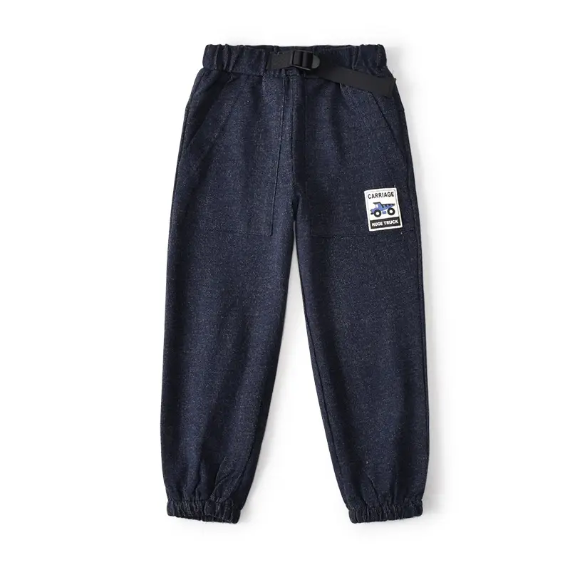 Spring Boys Cotton Terry Pants Navy Blue 100-140 Yards - Image 2