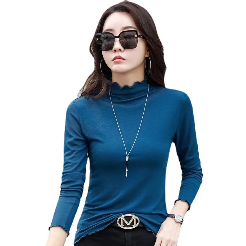 Women's Brown Half-High Collar T-Shirt Modal - Image 8