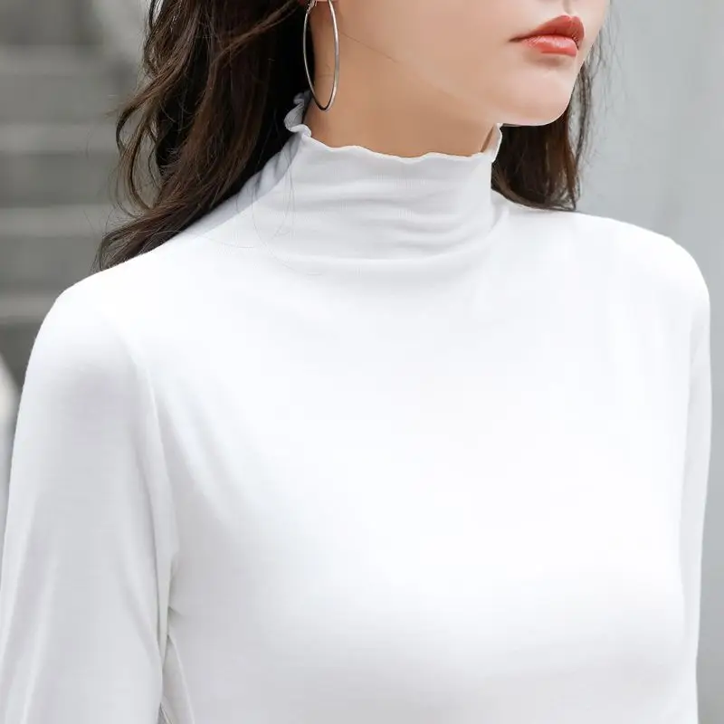 Women's Brown Half-High Collar T-Shirt Modal - Image 4