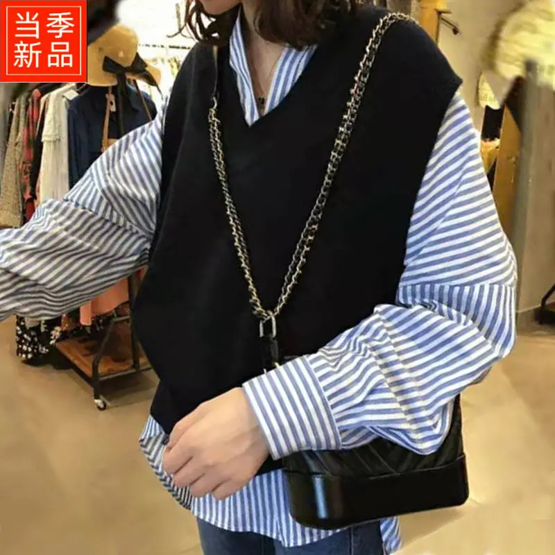 Black Knitted V-Neck Vest for Women 2025 Spring Fall - Image 3