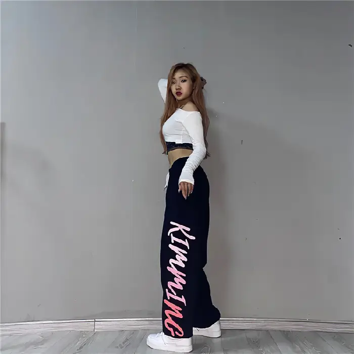 Women Printed Sweatpants White High Waist Slim Leg 2025 - Image 2