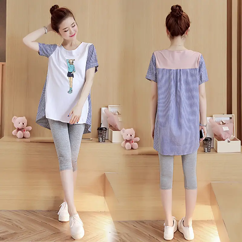 2023 Spring Pregnant Women Striped Top Short Sleeve - Image 4
