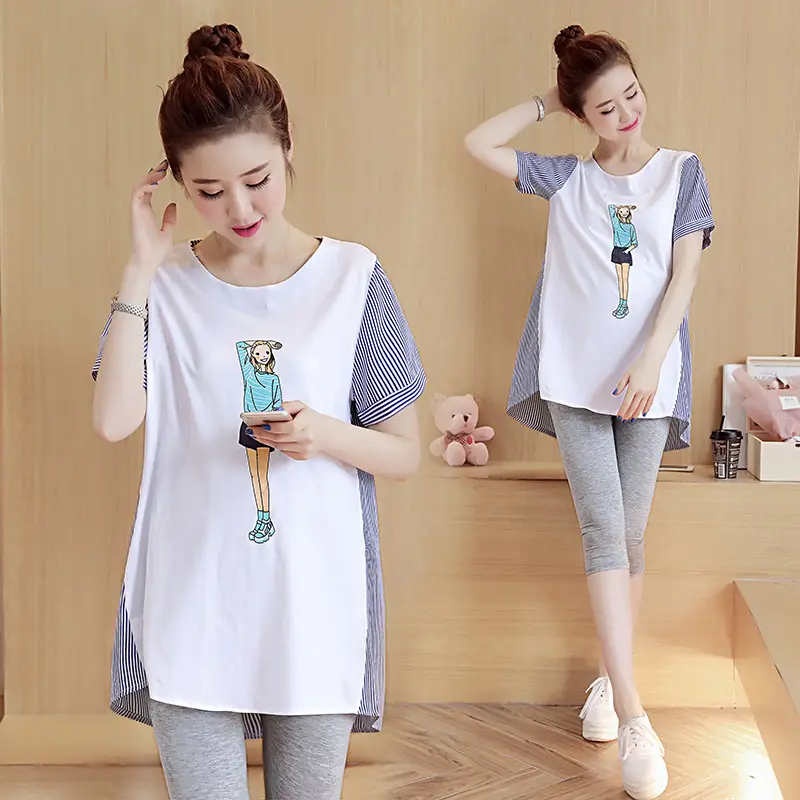 2023 Spring Pregnant Women Striped Top Short Sleeve - Image 5