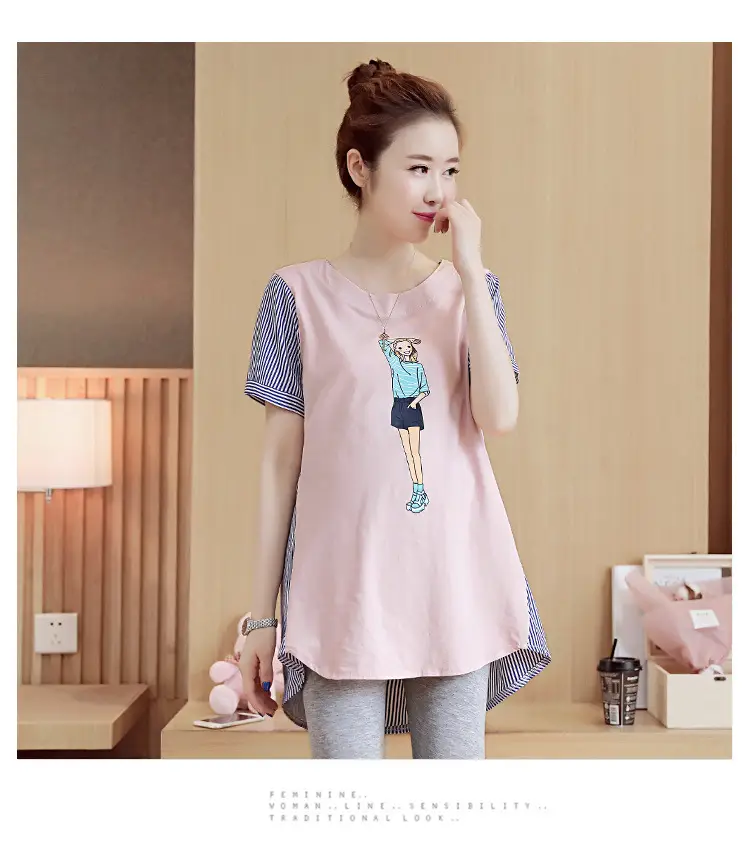 2023 Spring Pregnant Women Striped Top Short Sleeve — feature 11