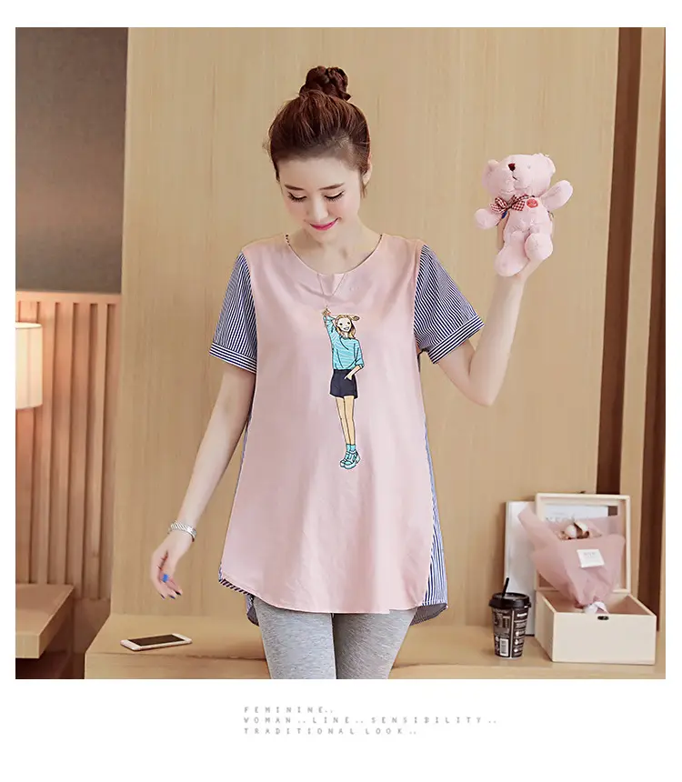 2023 Spring Pregnant Women Striped Top Short Sleeve — feature 12