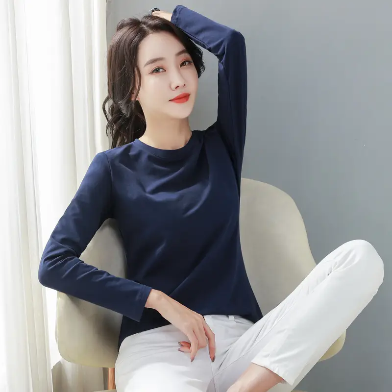 Women Red Hair Crew Neck Long Sleeve T-Shirt 95 Cotton