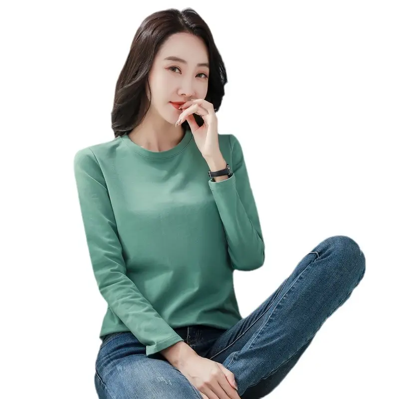 Women Red Hair Crew Neck Long Sleeve T-Shirt 95 Cotton