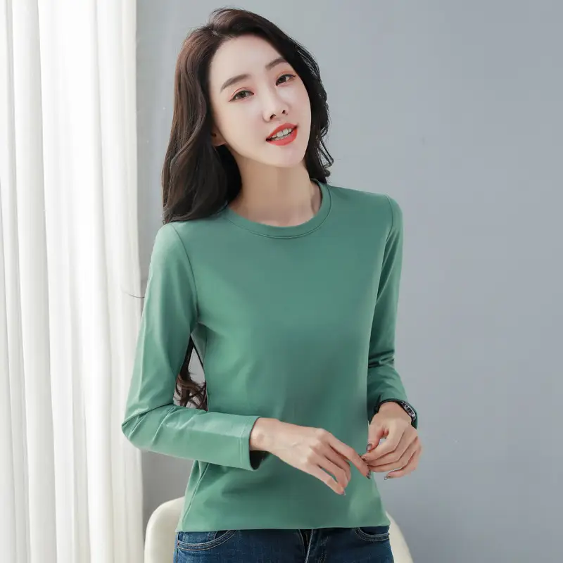 Women Red Hair Crew Neck Long Sleeve T-Shirt 95 Cotton
