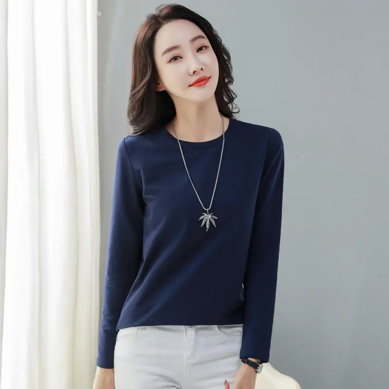 Women Red Hair Crew Neck Long Sleeve T-Shirt 95 Cotton