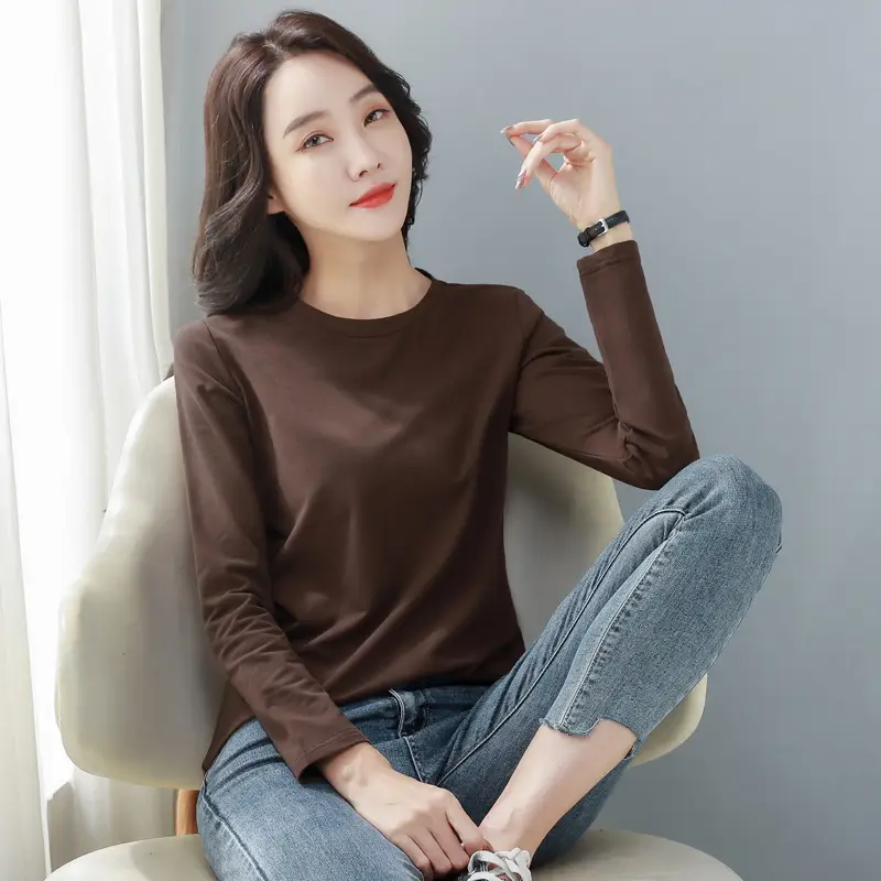 Women Red Hair Crew Neck Long Sleeve T-Shirt 95 Cotton