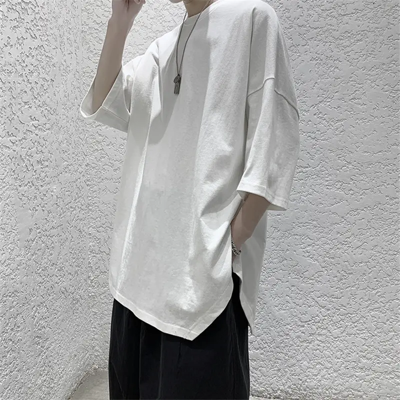 Men Korean Style Slit T-Shirt Grey Loose Fit - Image 3