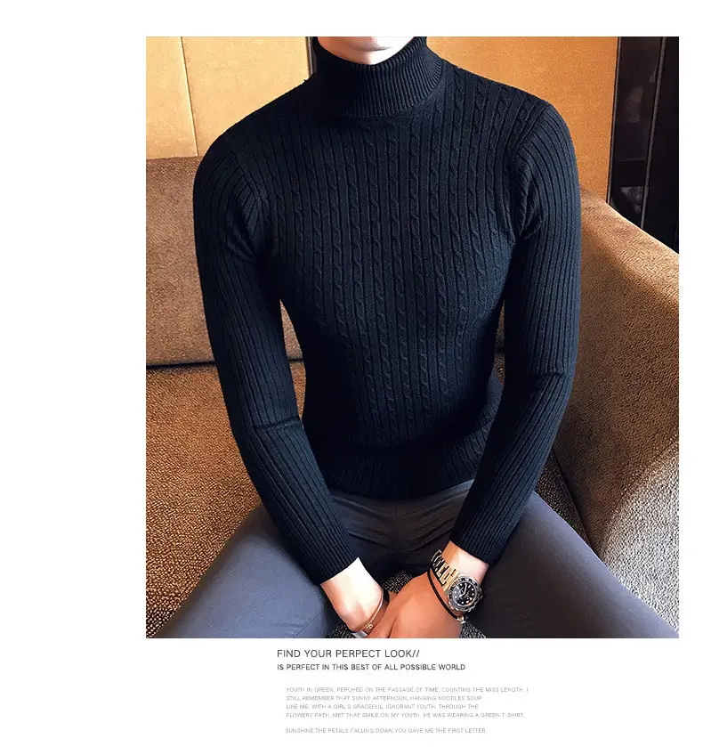 Men Maroon Knitted Turtleneck Sweater Fall Winter — feature 11