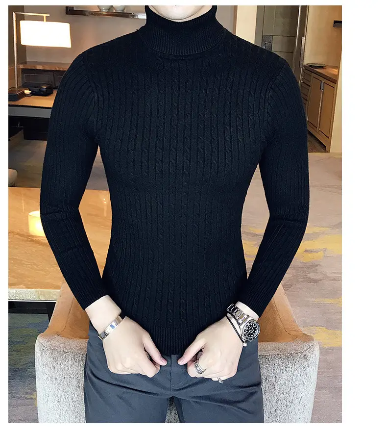 Men Maroon Knitted Turtleneck Sweater Fall Winter — feature 12