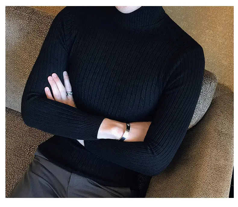 Men Maroon Knitted Turtleneck Sweater Fall Winter — feature 13