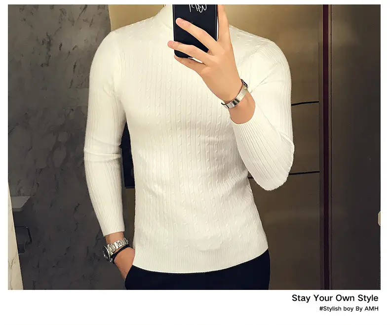 Men Maroon Knitted Turtleneck Sweater Fall Winter — feature 17