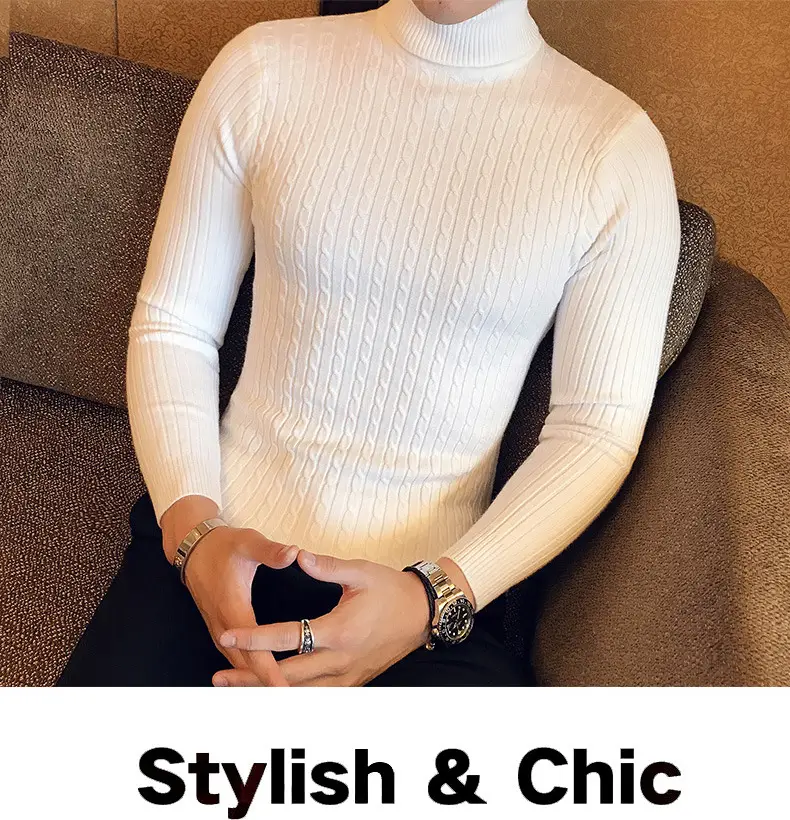 Men Maroon Knitted Turtleneck Sweater Fall Winter — feature 18
