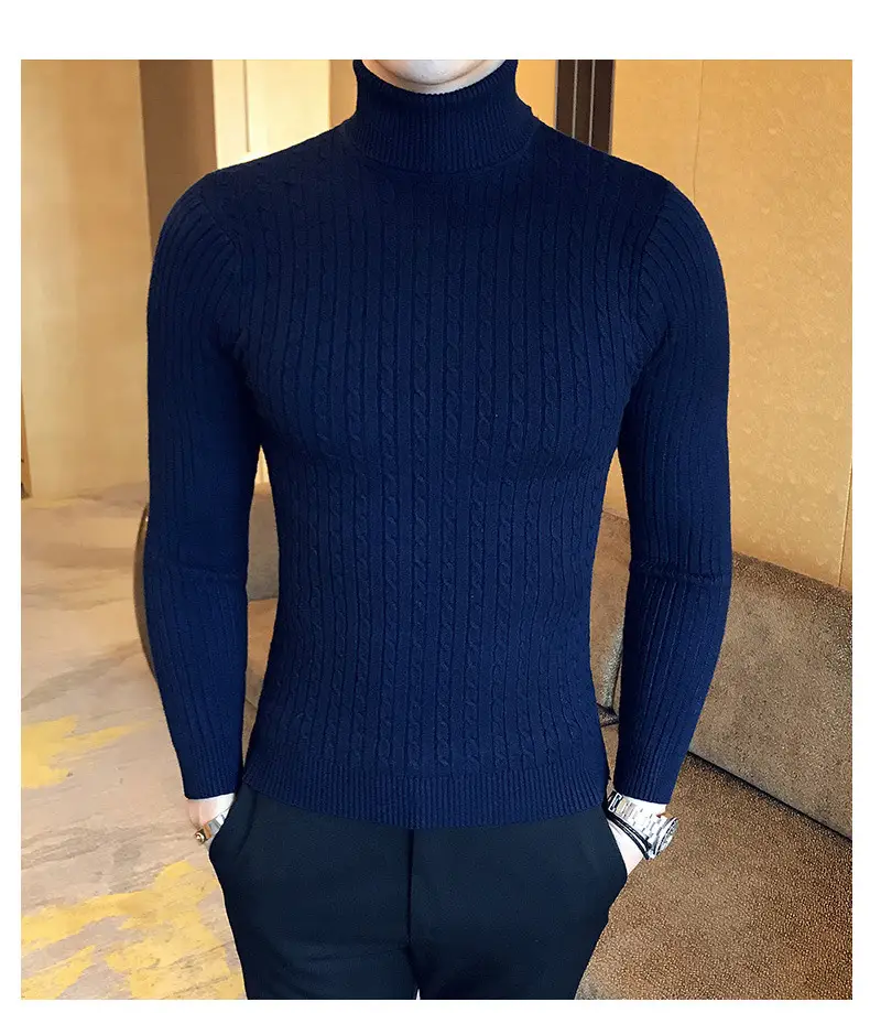 Men Maroon Knitted Turtleneck Sweater Fall Winter — feature 19