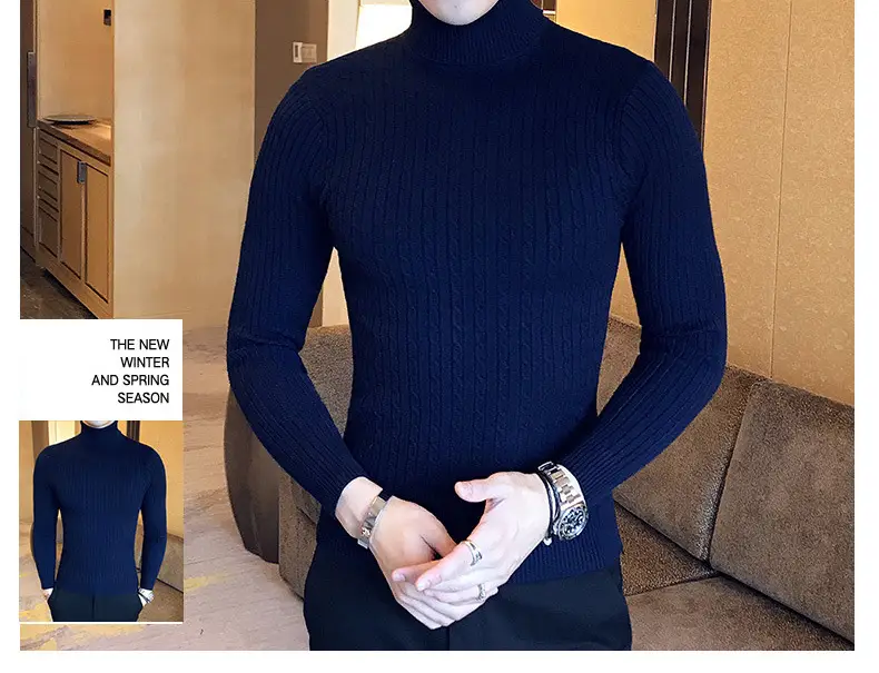 Men Maroon Knitted Turtleneck Sweater Fall Winter — feature 2