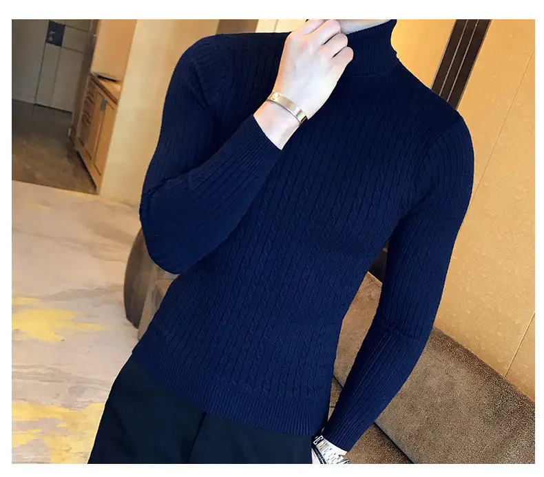 Men Maroon Knitted Turtleneck Sweater Fall Winter — feature 20