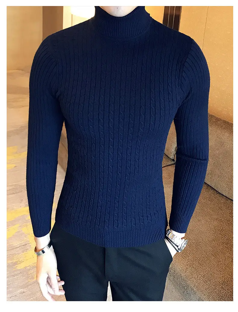 Men Maroon Knitted Turtleneck Sweater Fall Winter — feature 21