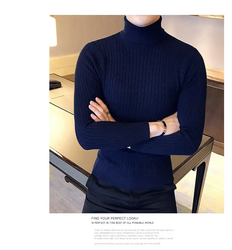 Men Maroon Knitted Turtleneck Sweater Fall Winter — feature 22