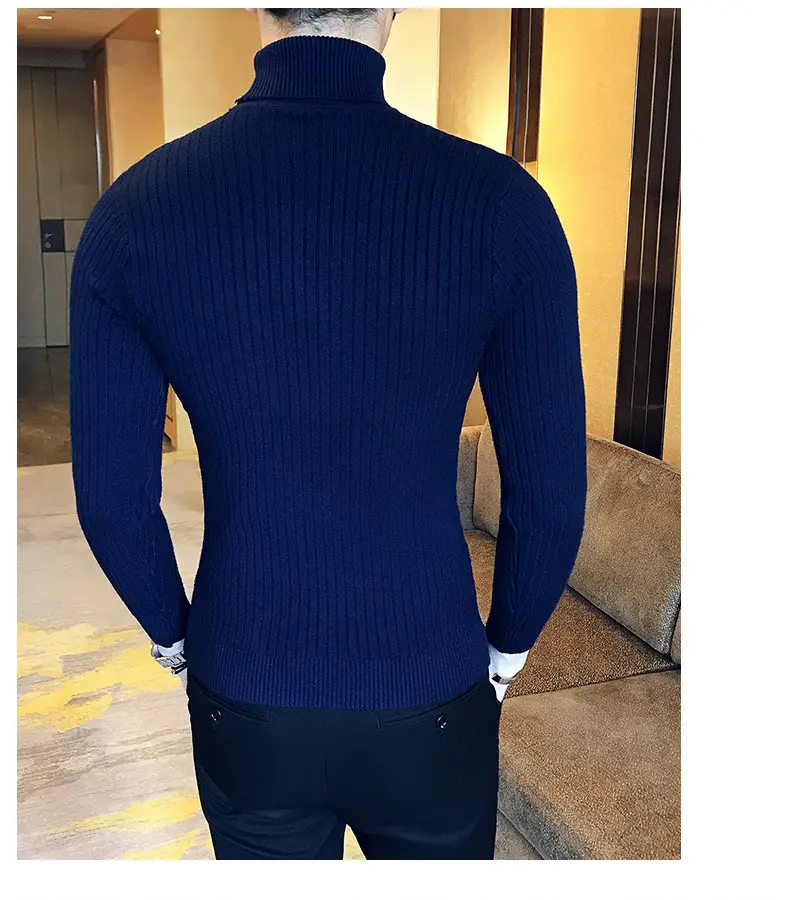 Men Maroon Knitted Turtleneck Sweater Fall Winter — feature 23