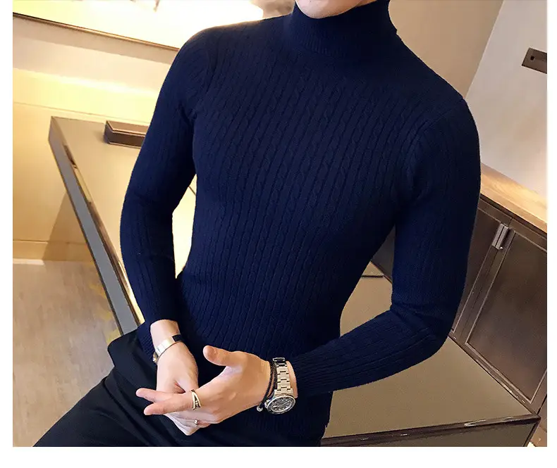 Men Maroon Knitted Turtleneck Sweater Fall Winter — feature 24