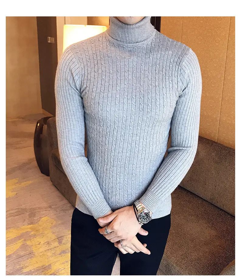 Men Maroon Knitted Turtleneck Sweater Fall Winter — feature 25
