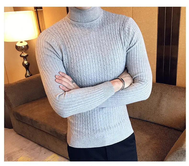 Men Maroon Knitted Turtleneck Sweater Fall Winter — feature 26