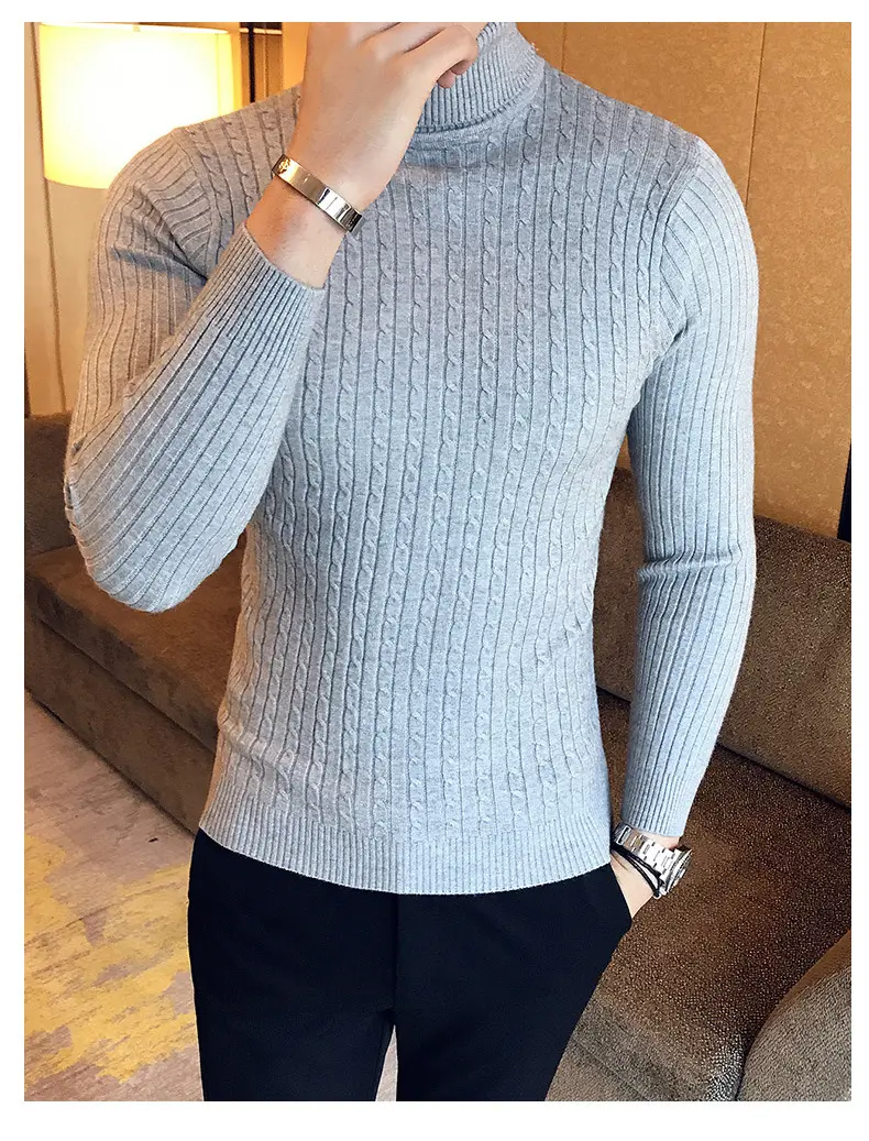 Men Maroon Knitted Turtleneck Sweater Fall Winter — feature 27