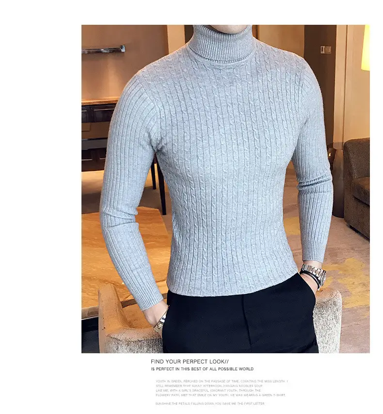 Men Maroon Knitted Turtleneck Sweater Fall Winter — feature 28