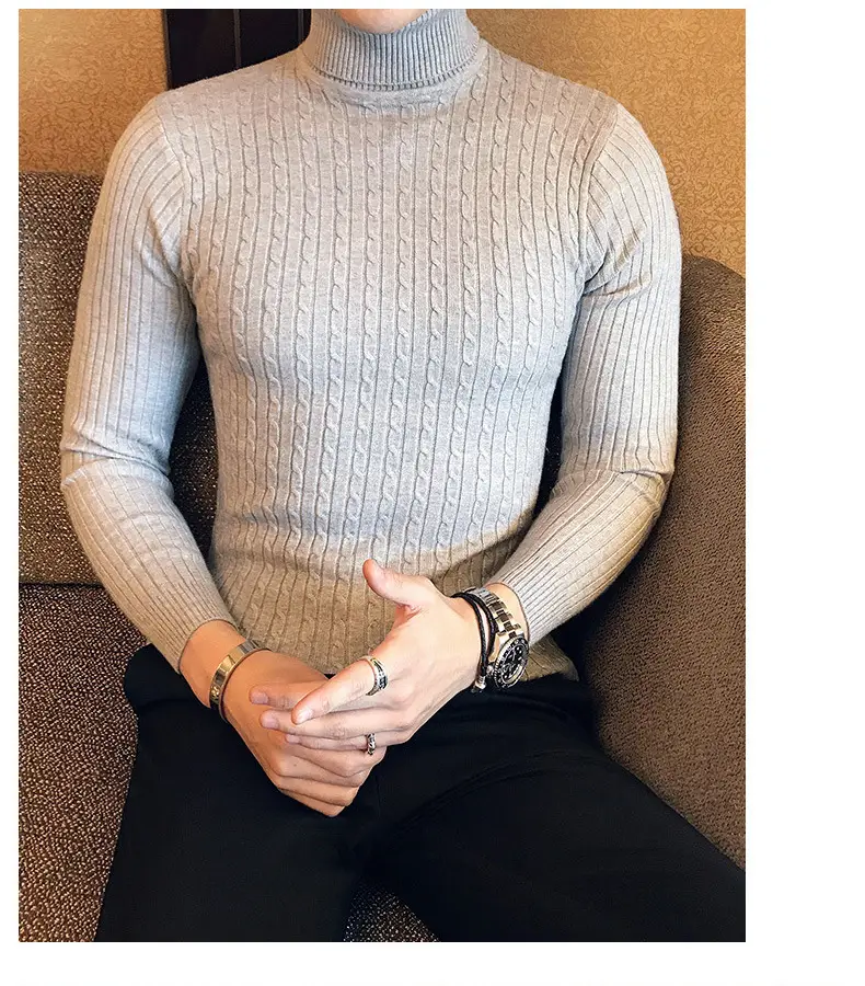 Men Maroon Knitted Turtleneck Sweater Fall Winter — feature 29