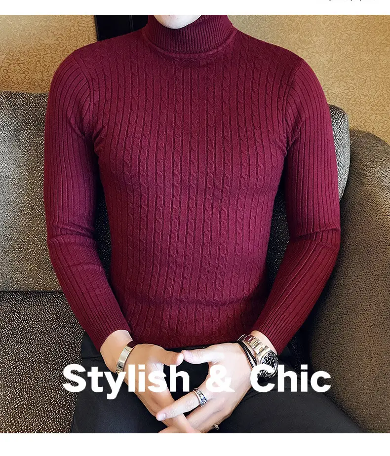 Men Maroon Knitted Turtleneck Sweater Fall Winter — feature 7