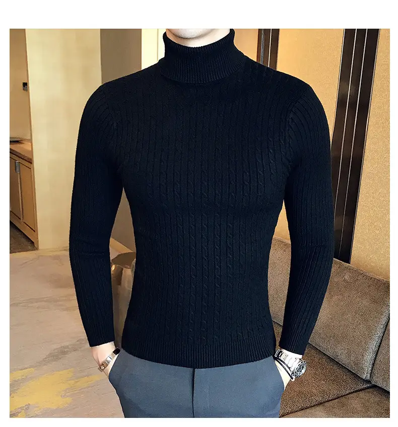 Men Maroon Knitted Turtleneck Sweater Fall Winter — feature 8