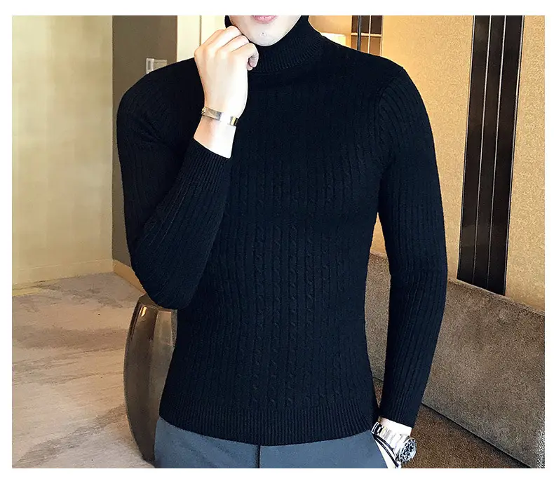 Men Maroon Knitted Turtleneck Sweater Fall Winter — feature 9
