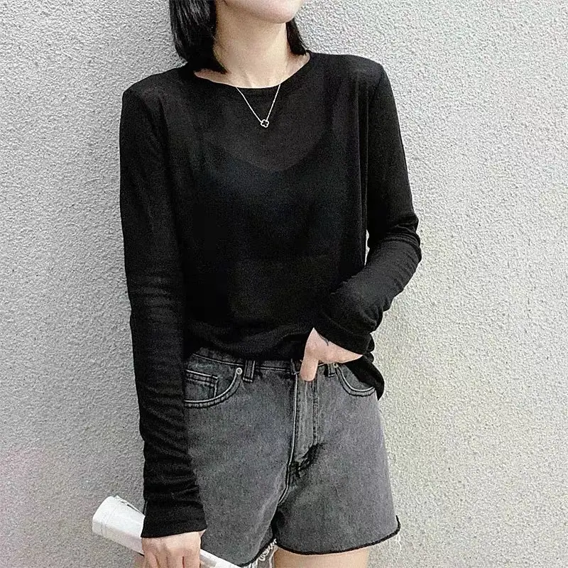Lyocell Tencel Long Sleeve T-Shirt Women Solid Color