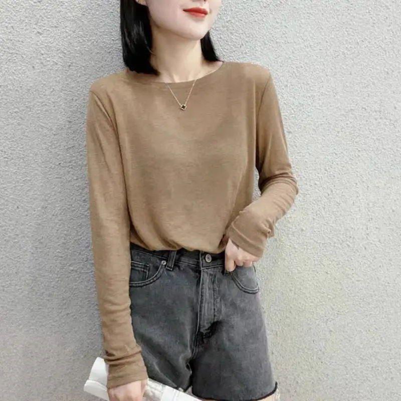 Lyocell Tencel Long Sleeve T-Shirt Women Solid Color