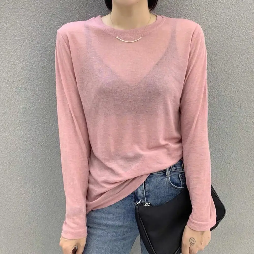 Lyocell Tencel Long Sleeve T-Shirt Women Solid Color