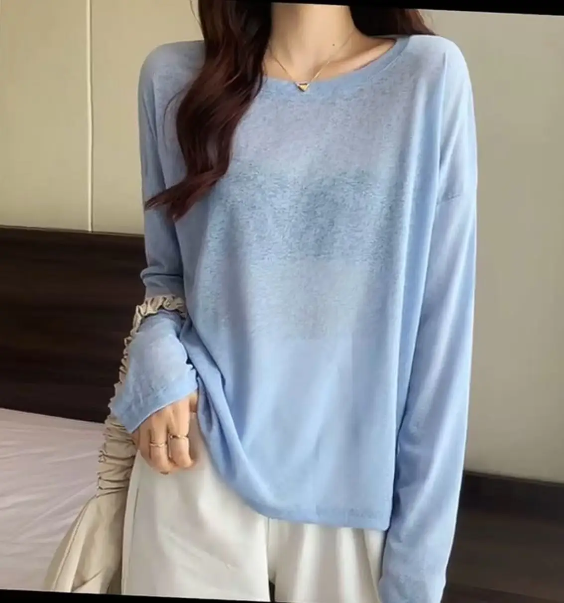 Lyocell Tencel Long Sleeve T-Shirt Women Solid Color