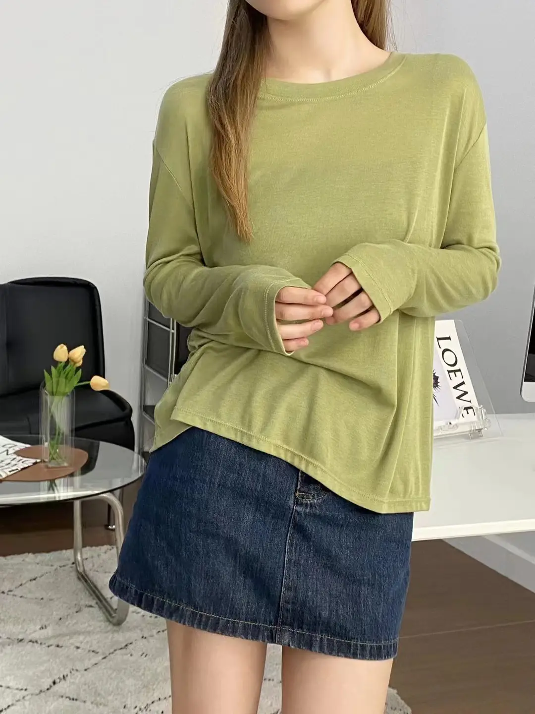 Lyocell Tencel Long Sleeve T-Shirt Women Solid Color
