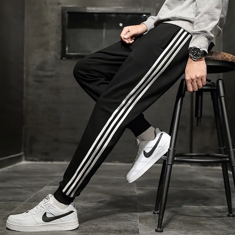 Men Black Ankle-Tied Track Pants Three-Bar Tied - Image 7