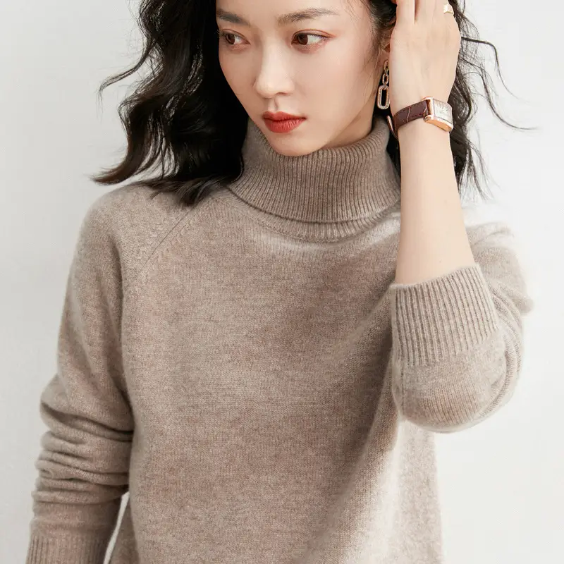 Women's Green High Turtleneck Pullover Sweater - Image 14