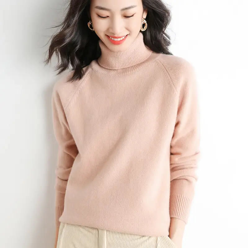 Women's Green High Turtleneck Pullover Sweater - Image 15