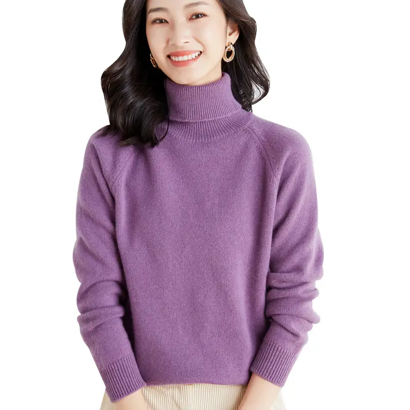 Women's Green High Turtleneck Pullover Sweater - Image 16