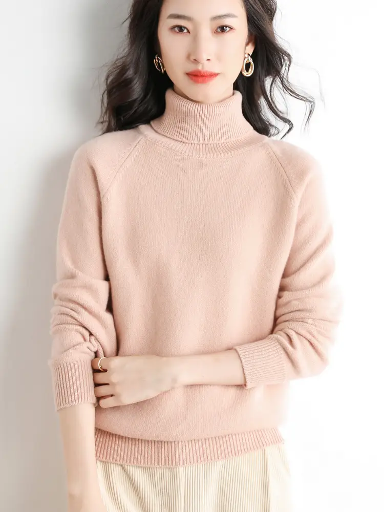 Women's Green High Turtleneck Pullover Sweater - Image 2