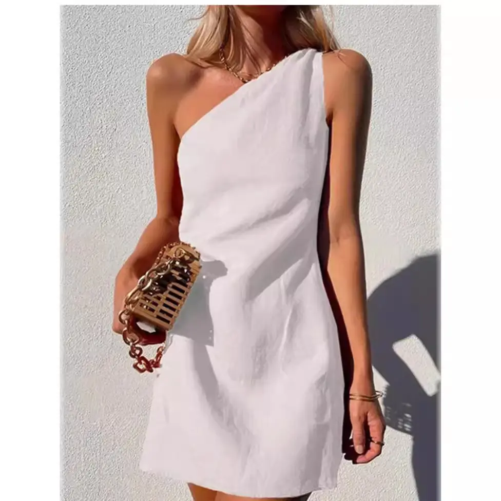 One Shoulder One Piece Dress Blue Slim Fit - Image 10