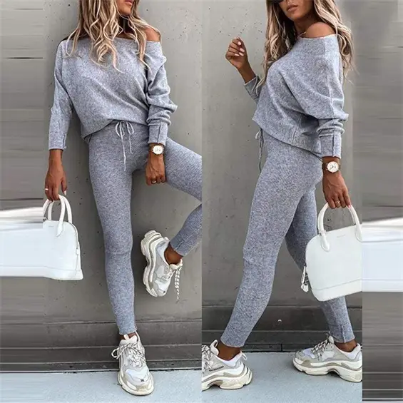 Women Casual Lace-Up One-Shoulder Pants Set Brown - Image 10