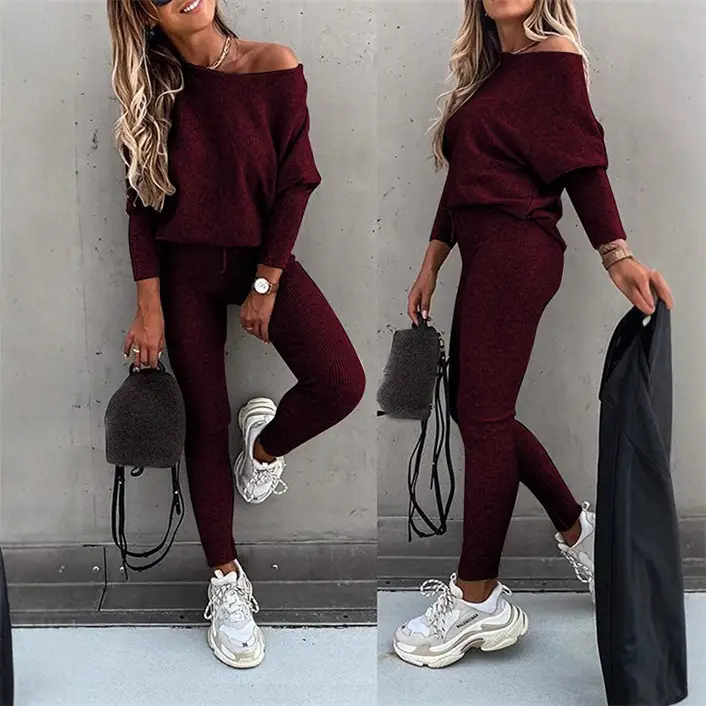 Women Casual Lace-Up One-Shoulder Pants Set Brown - Image 12