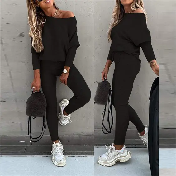 Women Casual Lace-Up One-Shoulder Pants Set Brown - Image 2